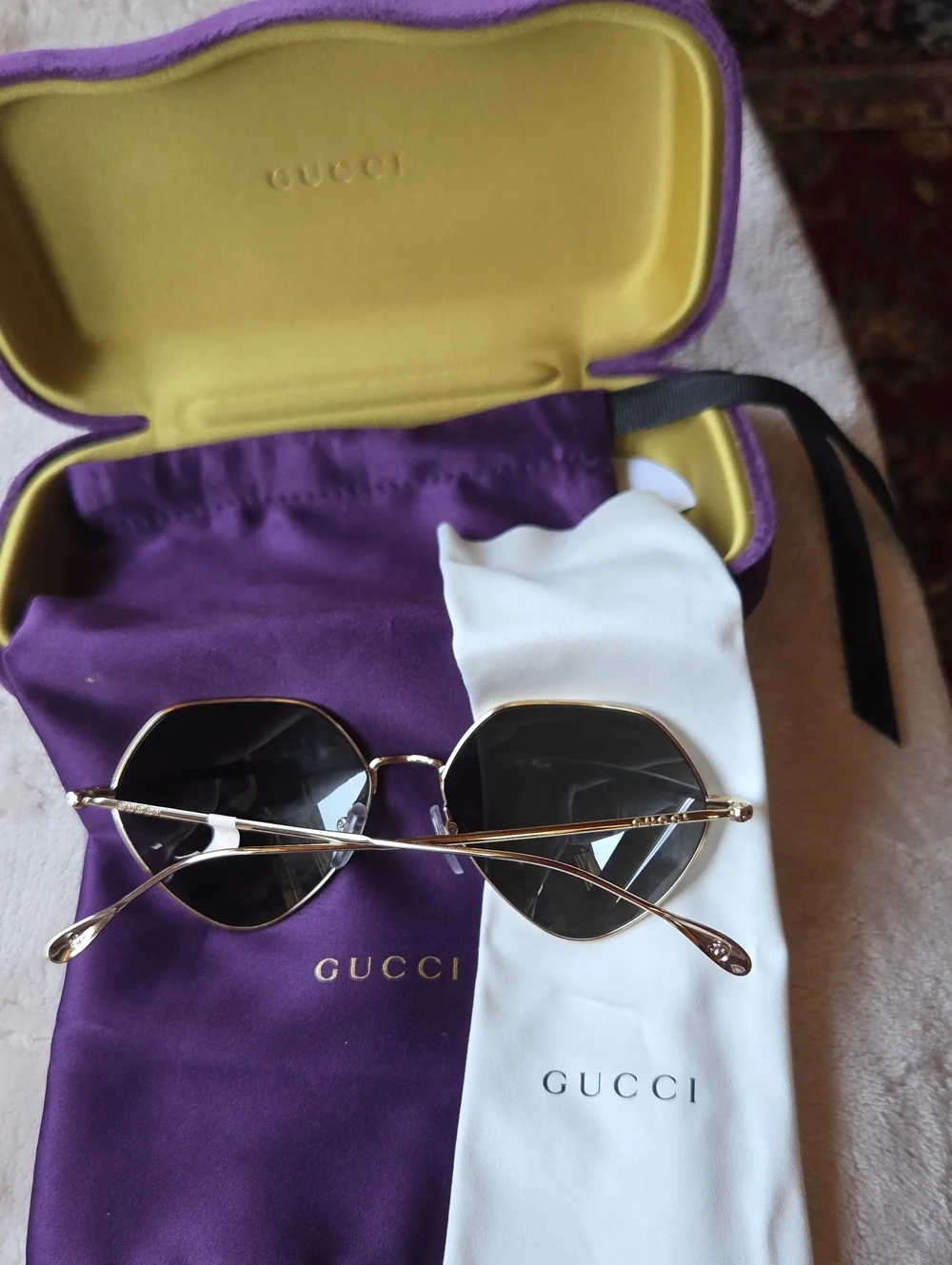 Gucci Gold Frame Dark Gray Lens Women's Sunglasses